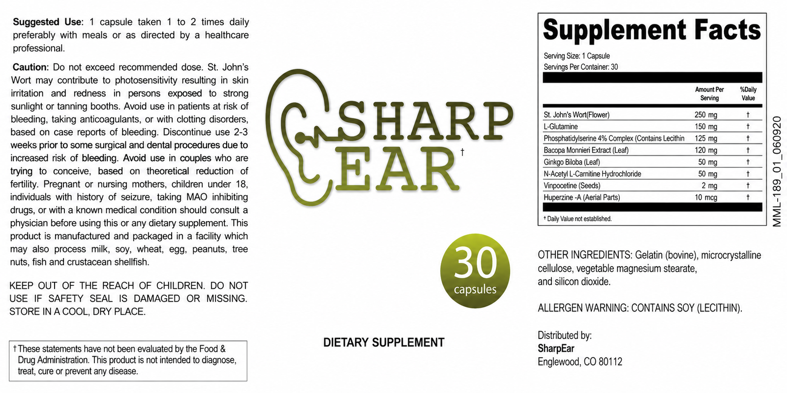 SharpEar Supplement Facts